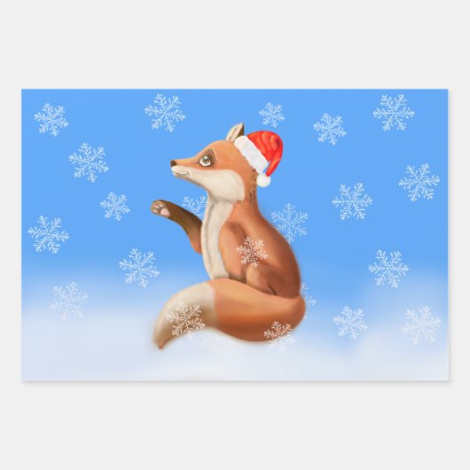 Weihnachts-Roter Fox mit Weihnachtsmannmütze und S Geschenkpapier Set (Vorderseite)