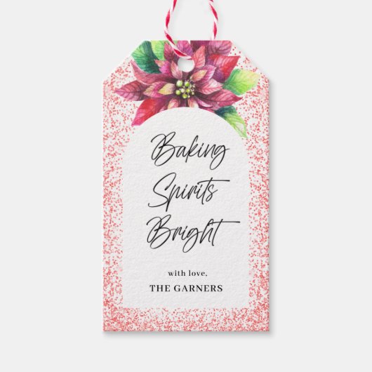 Weihnachts Roter Glitzer Poinsettia Backbrille Geschenkanhänger (Vorderseite)