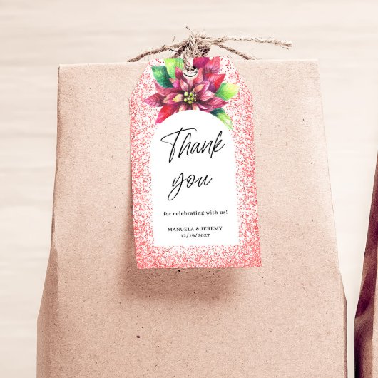 Weihnachts Roter Glitzer Poinsettia Vielen Dank fü Geschenkanhänger