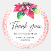 Weihnachts Roter Glitzer Poinsettia Vielen Dank fü Runder Aufkleber (Vorderseite)