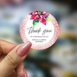 Weihnachts Roter Glitzer Poinsettia Vielen Dank fü Runder Aufkleber
