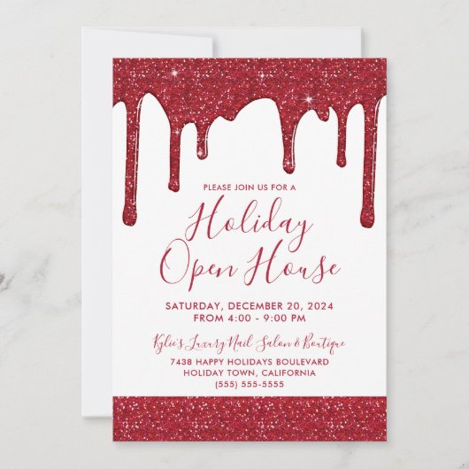 Weihnachts Roter Glitzer Tropfen Holiday Open Hous Einladung (Vorderseite)