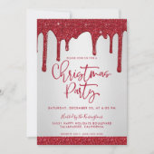 Weihnachts Roter Glitzer Tropfen Weihnachts-Party Einladung (Vorderseite)
