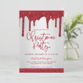 Weihnachts Roter Glitzer Tropfen Weihnachts-Party Einladung (Stehend Vorderseite)