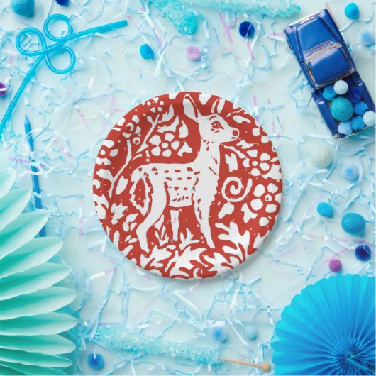 Weihnachts Roter Hirsch Waldschnee Pappteller (Party)