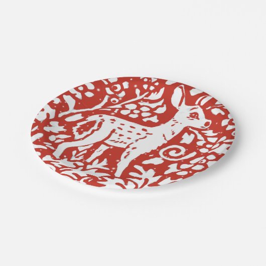 Weihnachts Roter Hirsch Waldschnee Pappteller (Schrägansicht)