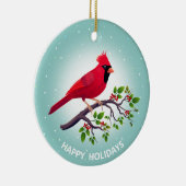 Weihnachts Roter Kardinal Bird auf Aquamarin Keramik Ornament (Rechts)