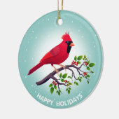 Weihnachts Roter Kardinal Bird auf Aquamarin Keramik Ornament (Links)