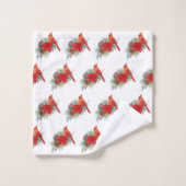 Weihnachts Roter Kardinal Poinsettia Wasserfarbe Badhandtuch Set (Waschlappen)