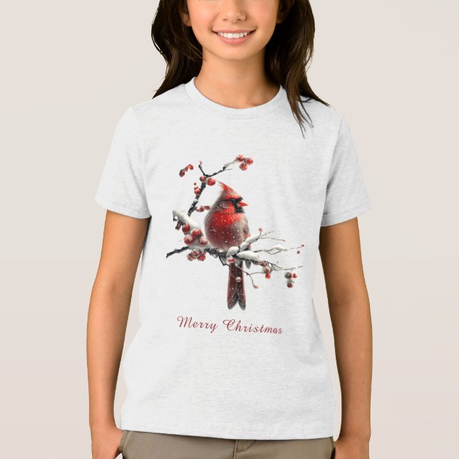 Weihnachts-Roter Kardinal Tri-Blend Shirt (Vorderseite)