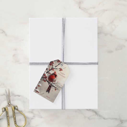 Weihnachts Roter Kardinal Weihnachtsgeschenk Tag Geschenkanhänger (Mit Garn)