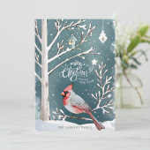 Weihnachts Roter Kardinal Winterlandschaft Feiertagskarte (Stehend Vorderseite)