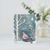 Weihnachts Roter Kardinal Winterlandschaft Flat Feiertagskarte (Stehend Vorderseite)