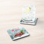 Weihnachts Roter LKW Trewinterszene Getränkeuntersetzer (Rechte Seite)