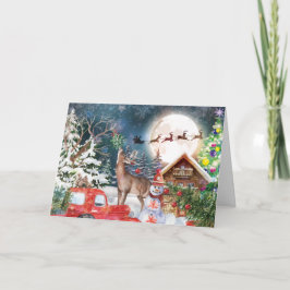 Weihnachts Roter LKW Weihnachtsfest Rustikale Wint Feiertagskarte