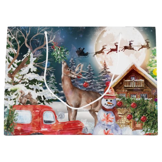 Weihnachts Roter LKW Weihnachtsfest Rustikale Wint Große Geschenktüte (Vorderseite)