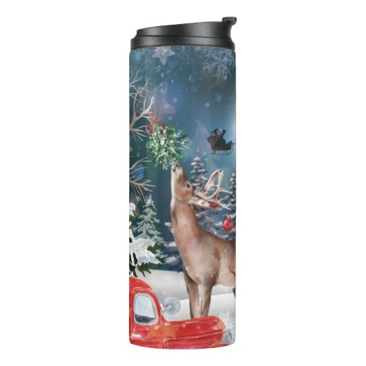 Weihnachts Roter LKW Weihnachtsfest Rustikale Wint Thermosbecher (Nach links gedreht)