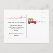 Weihnachts-Roter LKW-Zuhause-Feiertag Ankündigungspostkarte (Rückseite)