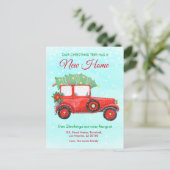 Weihnachts-Roter LKW-Zuhause-Feiertag Ankündigungspostkarte (Stehend Vorderseite)