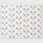 Weihnachts Roter Nasenrenner Rentiere Pine Berries Geschenkpapier (Flach)