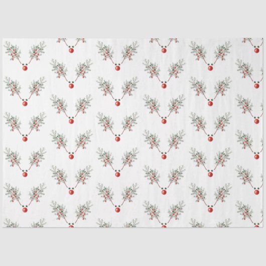 Weihnachts Roter Nasenrenner Rentiere Pine Berries Seidenpapier (Vorderseite)