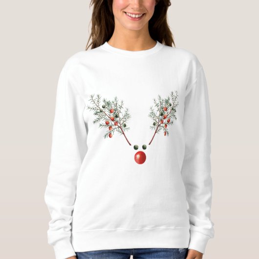Weihnachts Roter Nasenrenner Rentiere Pine Berries Sweatshirt (Vorderseite)