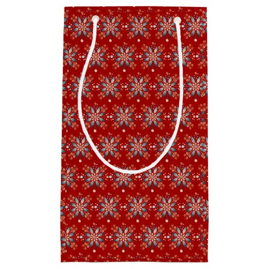 Weihnachts Roter Nordic Folk Snowflake Muster Kleine Geschenktüte (Vorderseite)
