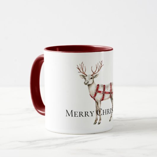 Weihnachts-Roter Peppermint-Rentier Tasse (Vorderseite Links)