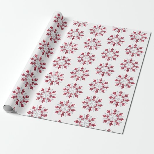 Weihnachts Roter Peppermint Schneeflocken Geschenkpapier (Ungerollt)