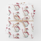 Weihnachts Roter Peppermint Snowman Snowflake Ping Geschenkpapier Set (Beispiel)