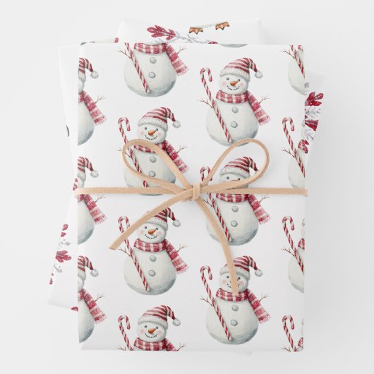 Weihnachts Roter Peppermint Snowman Snowflake Ping Geschenkpapier Set (Beispiel)