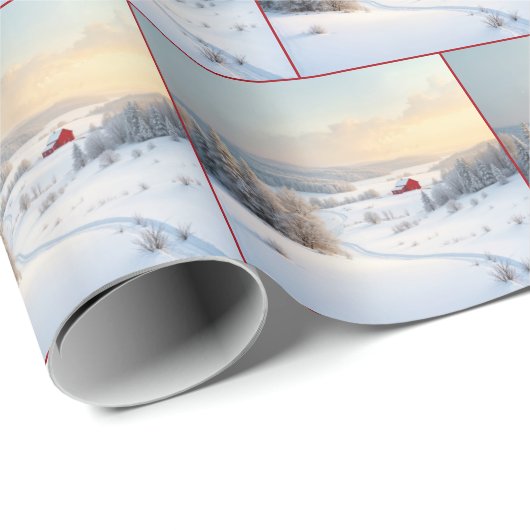Weihnachts Roter Stall in Snowy Country Geschenkpapier (Rolleneckpunkt)