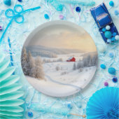 Weihnachts Roter Stall in Snowy Country Pappteller (Party)