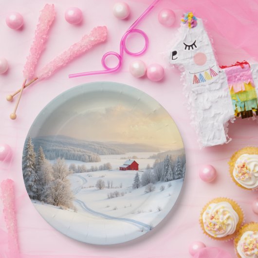 Weihnachts Roter Stall in Snowy Country Pappteller (Party)