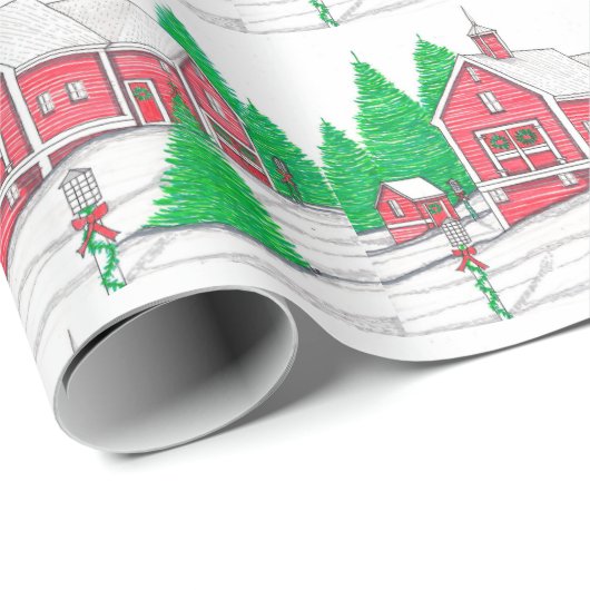 Weihnachts Roter Stall Wrapping Paper Geschenkpapier (Rolleneckpunkt)