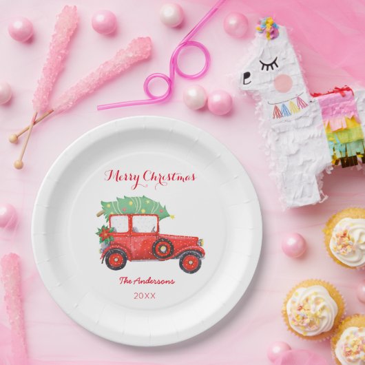Weihnachts-Roter Truck Pappteller (Party)