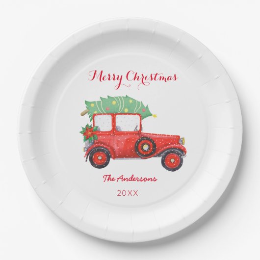Weihnachts-Roter Truck Pappteller (Vorderseite)