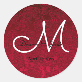 Weihnachts Roter Winter Hochzeit florale Monogramm Runder Aufkleber