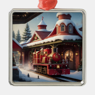 Weihnachts Roter Zug Ornament Aus Metall