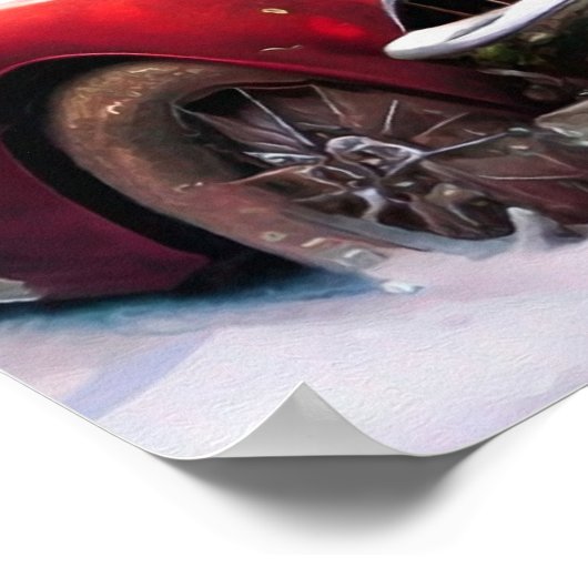 Weihnachts-Rotes Auto im Schnee Poster (Ecke)