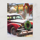 Weihnachts-Rotes Auto im Schnee Postkarte (Vorderseite)