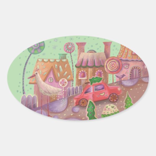 weihnachts rotes Auto Ovaler Aufkleber (Vorderseite)