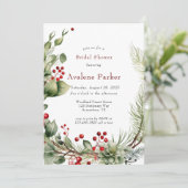 Weihnachts-Rotes Berries-Kiefer-Brautparty Einladung (Stehend Vorderseite)