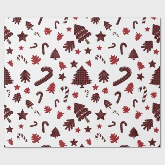 Weihnachts-Rotes Buffalo-Karierte Elemente Geschenkpapier (Flach)