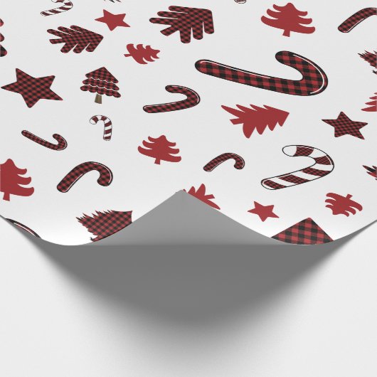 Weihnachts-Rotes Buffalo-Karierte Elemente Geschenkpapier (Ecke)