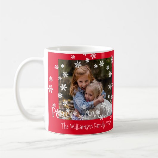 Weihnachts Rotes Foto Weiße Schneeflocken Jahr Fam Kaffeetasse (Links)
