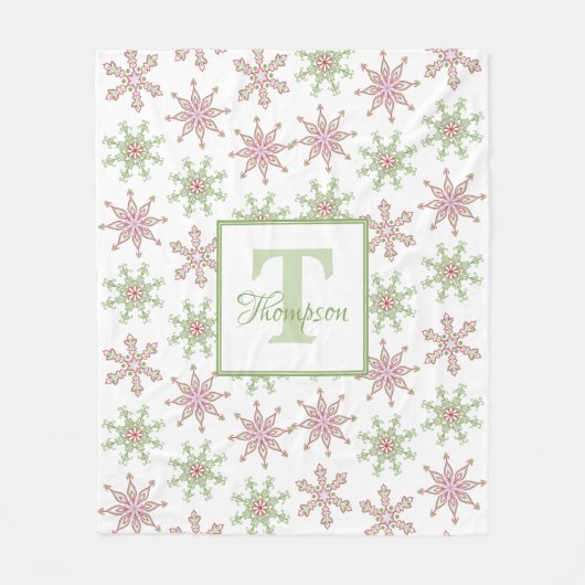 Weihnachts Rotes Grün Feierliches Schneeflockenmus Fleecedecke (Vorderseite)