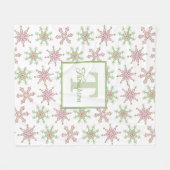 Weihnachts Rotes Grün Feierliches Schneeflockenmus Fleecedecke (Vorderseite (Horizontal))