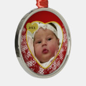 Weihnachts-Rotes Herz-Foto des Neugeborenen Geburt Ornament Aus Metall (Rechts)