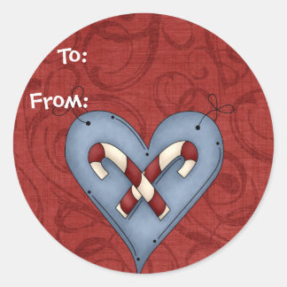 Weihnachts Rotes Land Herz Geschenk Name Tags Runder Aufkleber